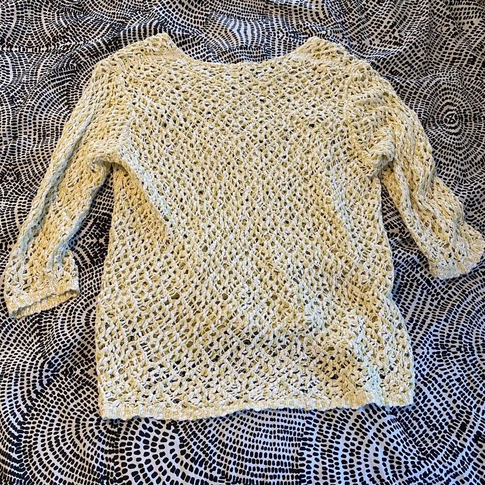 J. Jill size Large Open Knit 100% Cotton Pastel Coastal Grandma Spring Sweater